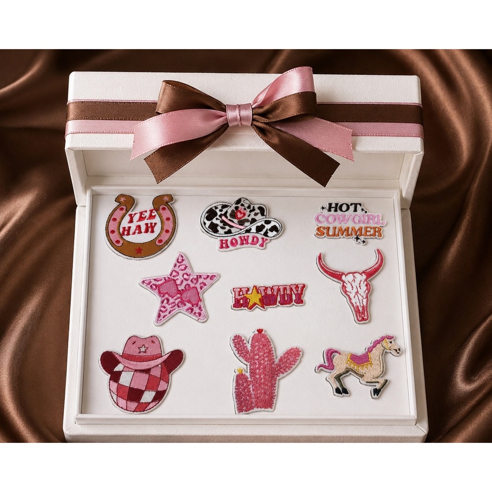 9pc Cowgirl Western Embroidered Patch Set Yee Haw Howdy‎ Pink Coastal Cowgirl